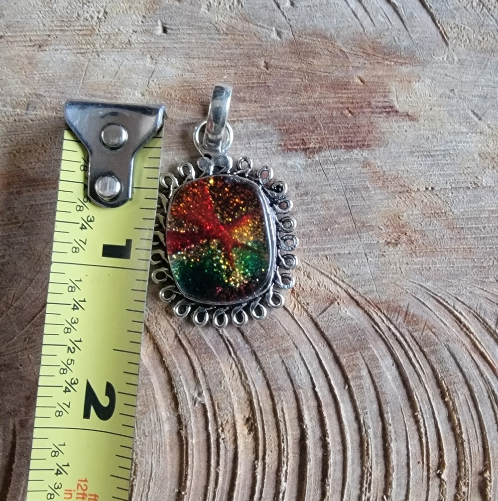 Hancrafted 925  Multicolor Dichroic Glass Pendant. - Picture 5 of 7